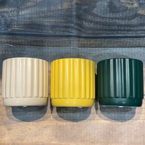 Plant Flower Pots lot of 3 Indoor House Plant Ceramic Pots Yellow, Green, Cream